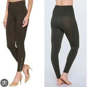 SPANX Look At Me Now Seamless Side Zip Leggings In Deep Olive Size S/P